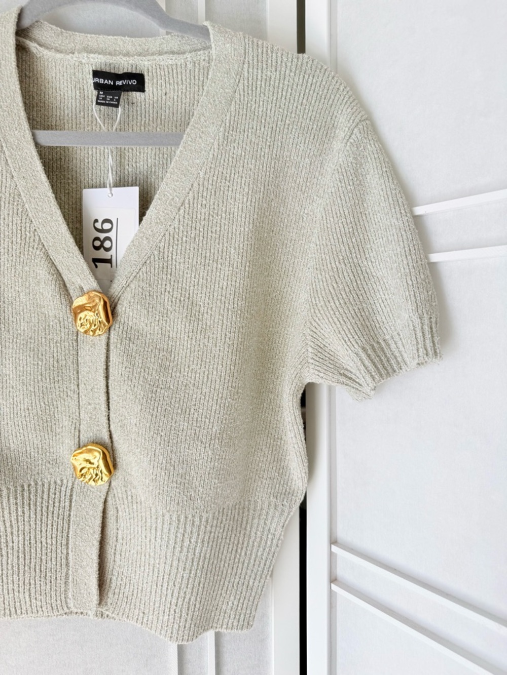 Urban Revival Cream Short-Sleeve Knit Cardigan with Gold Buttons - Picture 2 of 5